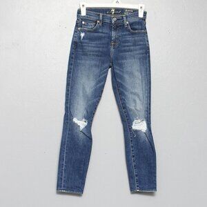 7 for all mankind the ankle skinny distressed dark wash denim jeans